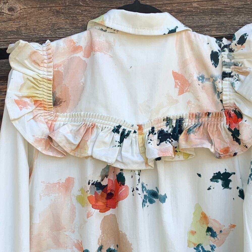 NEW Anthropologie Pilcro Shirt Dress Floral LongSleeve Ruffled Mini Size 1X Plus - Picture 7 of 10